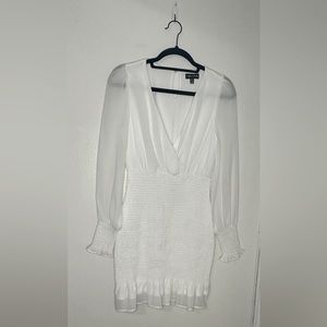 White sheer sleeved mini dress